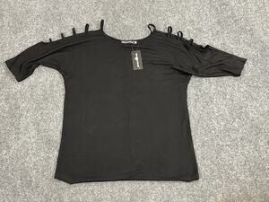 Moonclour Blouse Women’s Large Cold Shoulder Tunic Shirt Top Black N148